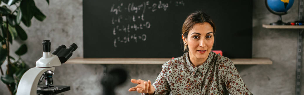 a teacher at her desk