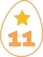 A white egg with an orange border that has a star and the number 11 inside it.