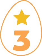 A white egg with an orange border that has a star and the number 3 inside it.