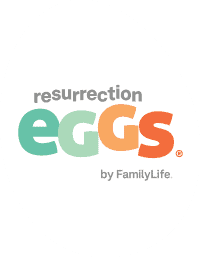 A white egg with the text resurrection eggs by FamilyLife written in the center.